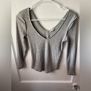 Free People Gray Ribbed Fitted Top